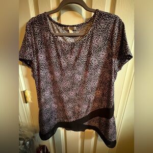 Dress Barn Black and Pink Floral Short Sleeve Top